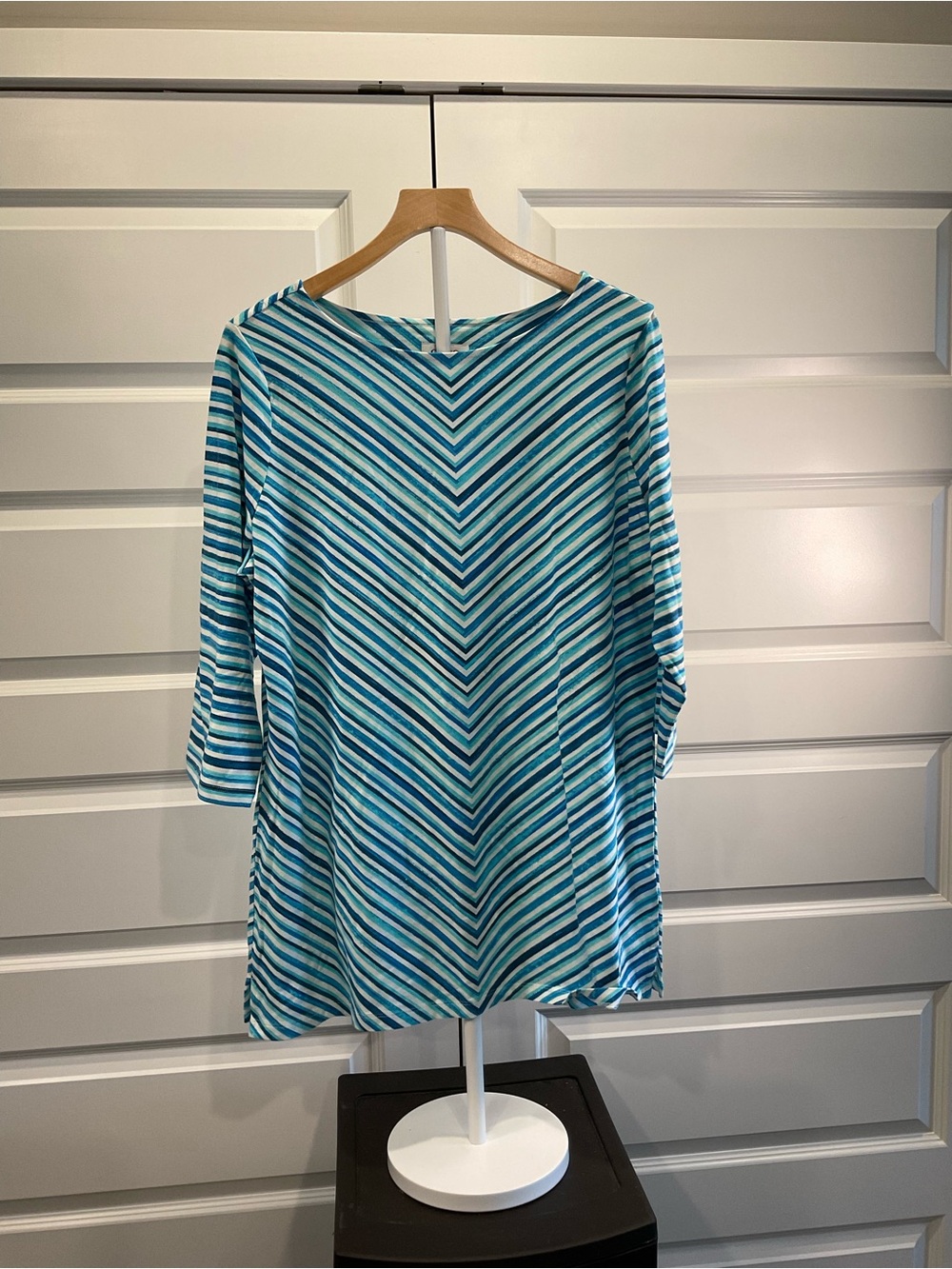 Striped Teal & Aqua Boatneck Women's Cover-Up Tunic